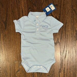 NWT Nantucket Blue and White Striped Polo Baby Bodysuit